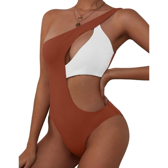 Zaful Other - ZAFUL Women's One Shoulder Ribbed Bikini Colorblock Cutout One-Piece Swimsuit